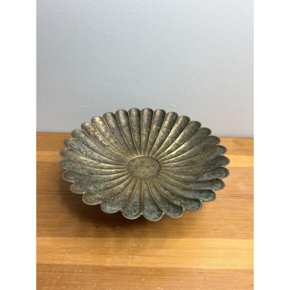 Sarna Brass India Footed Etched Trinket Dish Anthropology Vibe Boho Beauty - Picture 8 of 8
